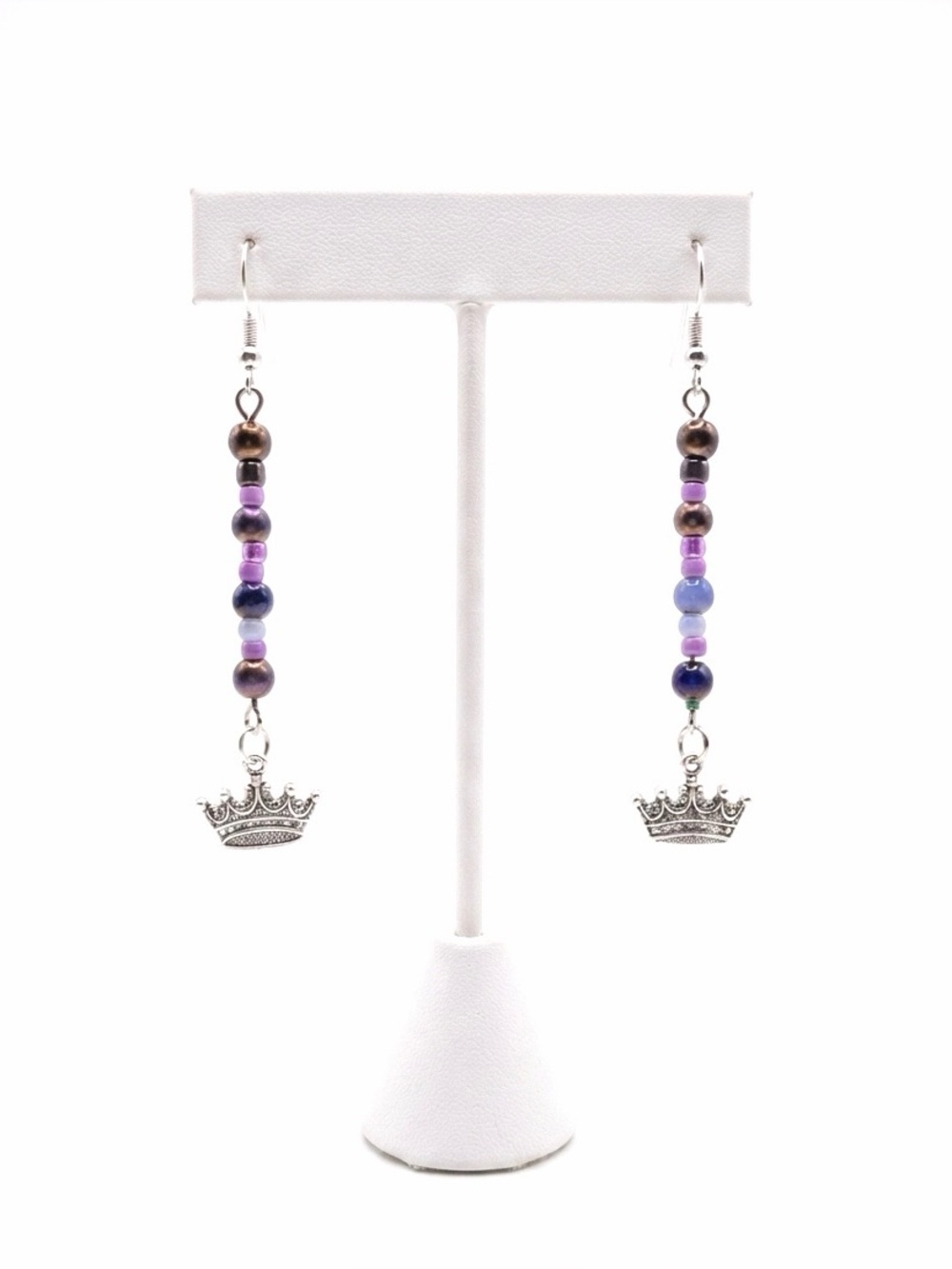 New Handmade Sterling Silver Queen Purple Beaded Dangle Drop Earrings